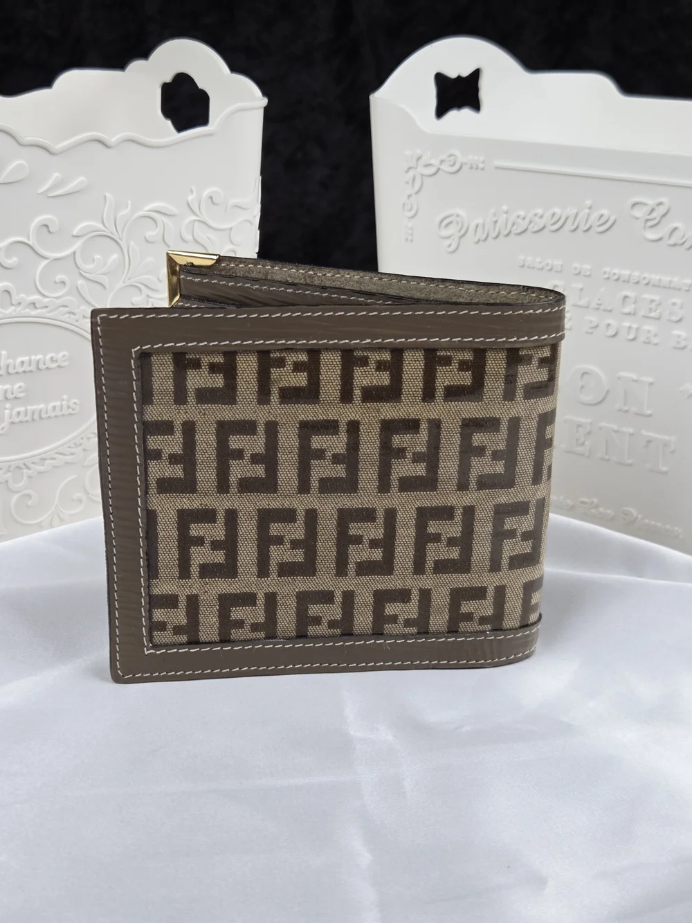 Vintage Fendi Zucca FF Monogram Bifold Wallet Brown Leather Gold Hardware
